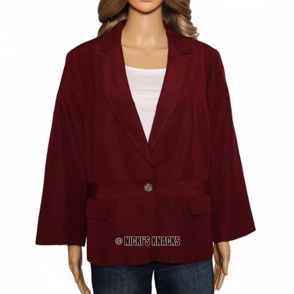 Talbots Burgundy Blazer Linen Blend One Button Lightweight Office Jacket Size 16 - Picture 2 of 9